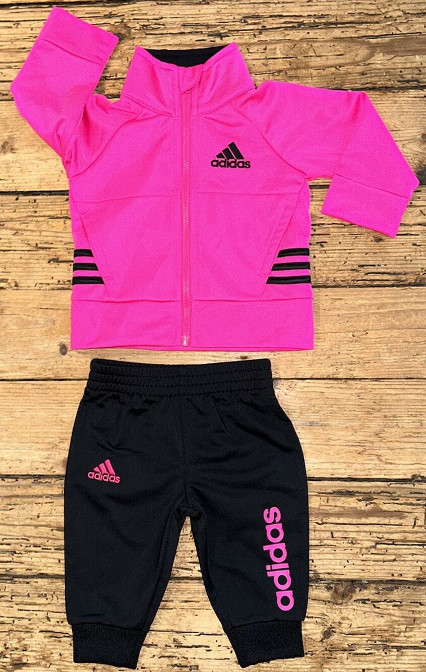 Adidas baby 3M tracksuit neon pink black 2 Pc Jacket pants